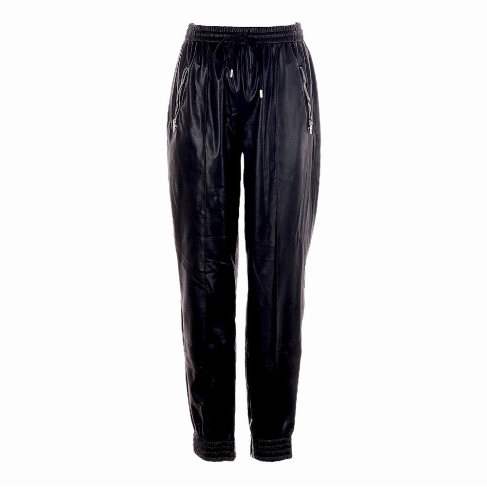 Blank Nyc Running Wild Vegan Faux Leather Jogger Pants Black 25 High Rise Zip